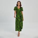 Night Tropical Palm Leaf Pattern Print Short Sleeve Maxi Dress