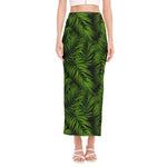 Night Tropical Palm Leaf Pattern Print Side Slit Maxi Skirt