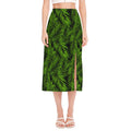 Night Tropical Palm Leaf Pattern Print Side Slit Midi Skirt