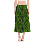 Night Tropical Palm Leaf Pattern Print Side Slit Midi Skirt