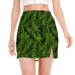 Night Tropical Palm Leaf Pattern Print Side Slit Mini Skirt