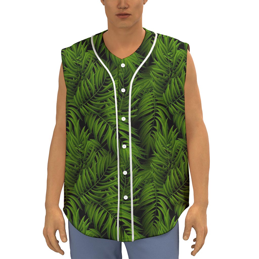 Night Tropical Palm Leaf Pattern Print Sleeveless Baseball Jersey