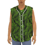 Night Tropical Palm Leaf Pattern Print Sleeveless Baseball Jersey