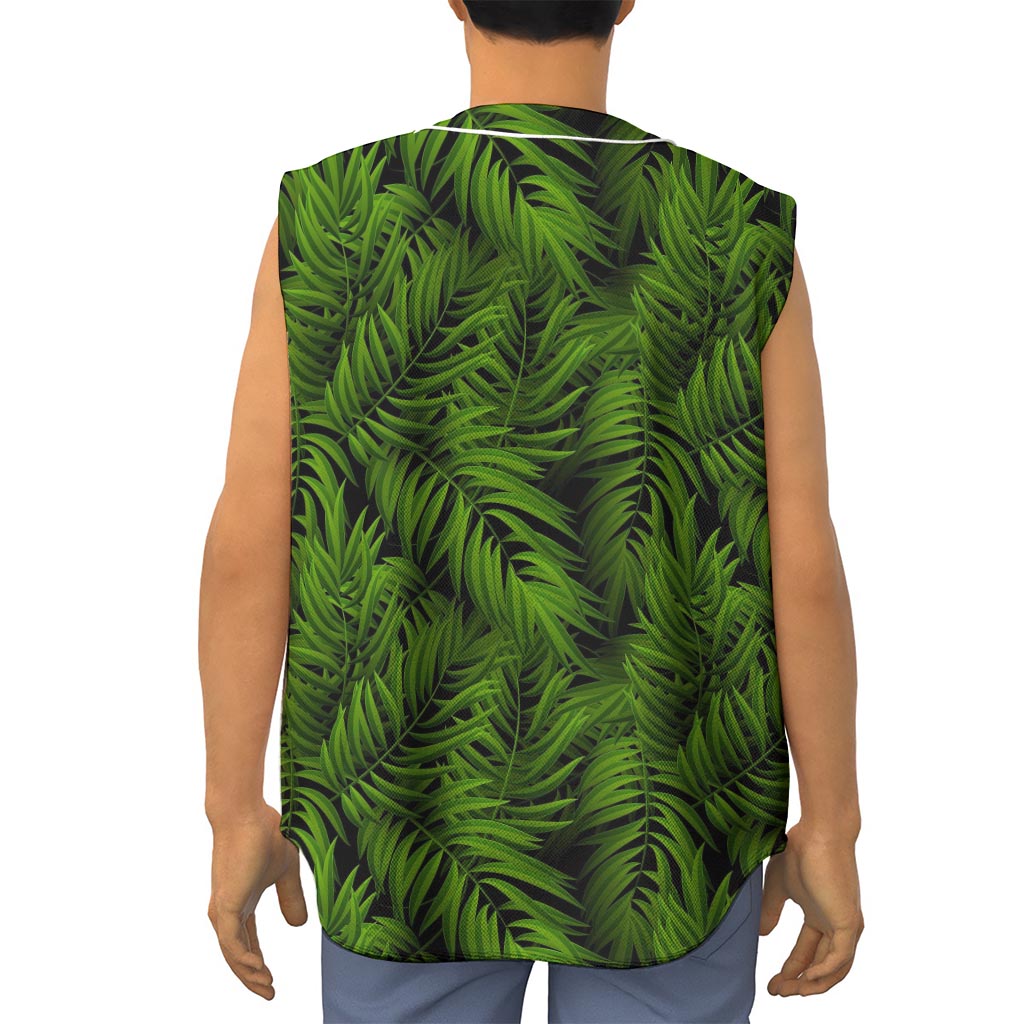 Night Tropical Palm Leaf Pattern Print Sleeveless Baseball Jersey