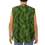 Night Tropical Palm Leaf Pattern Print Sleeveless Baseball Jersey