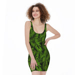 Night Tropical Palm Leaf Pattern Print Sleeveless Bodycon Dress