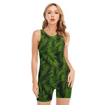 Night Tropical Palm Leaf Pattern Print Sleeveless One Piece Swimsuit