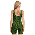 Night Tropical Palm Leaf Pattern Print Sleeveless One Piece Swimsuit
