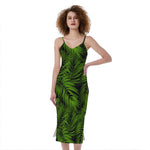 Night Tropical Palm Leaf Pattern Print Slim Fit Midi Cami Dress