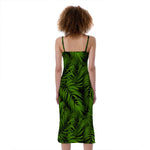 Night Tropical Palm Leaf Pattern Print Slim Fit Midi Cami Dress
