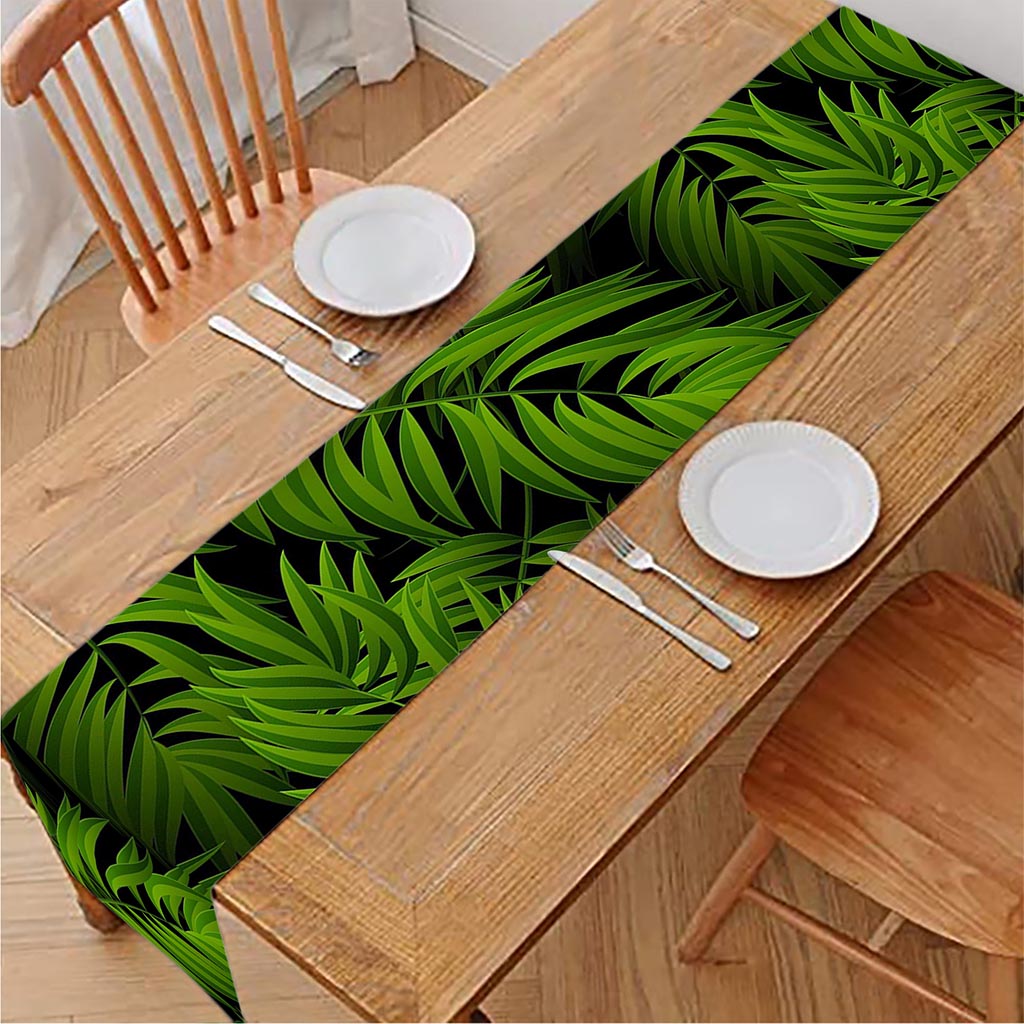 Night Tropical Palm Leaf Pattern Print Table Runner