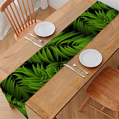 Night Tropical Palm Leaf Pattern Print Table Runner