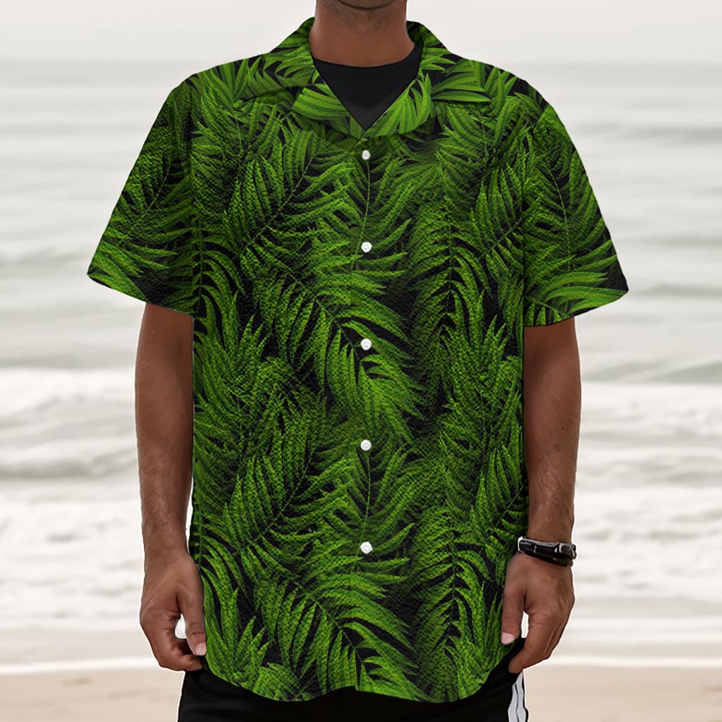 Night Tropical Palm Leaf Pattern Print Textured Short Sleeve Shirt