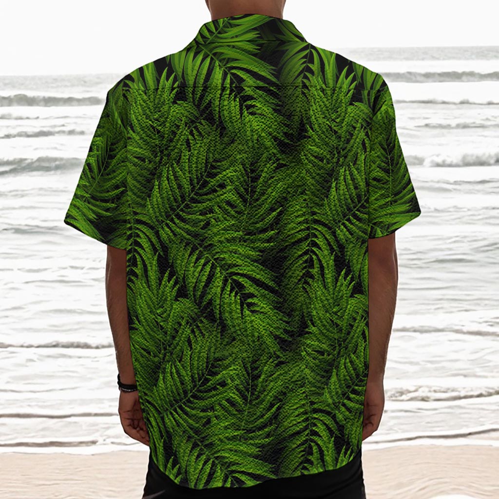 Night Tropical Palm Leaf Pattern Print Textured Short Sleeve Shirt