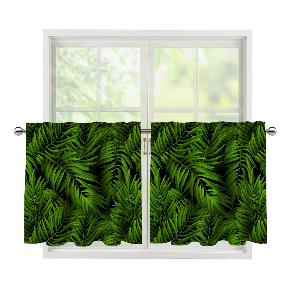Night Tropical Palm Leaf Pattern Print Tier Curtains