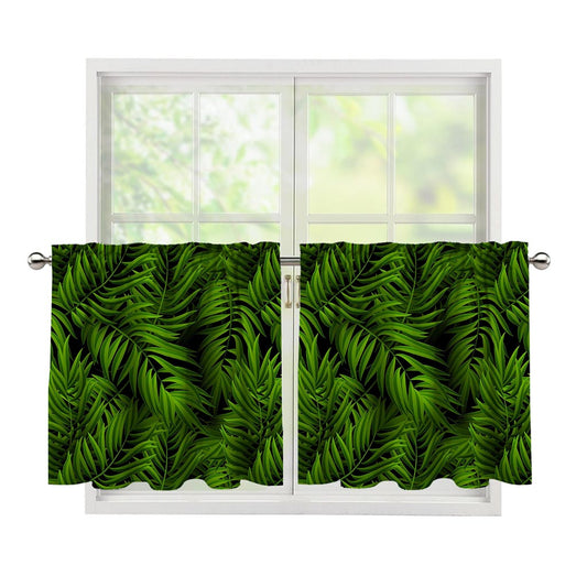 Night Tropical Palm Leaf Pattern Print Tier Curtains