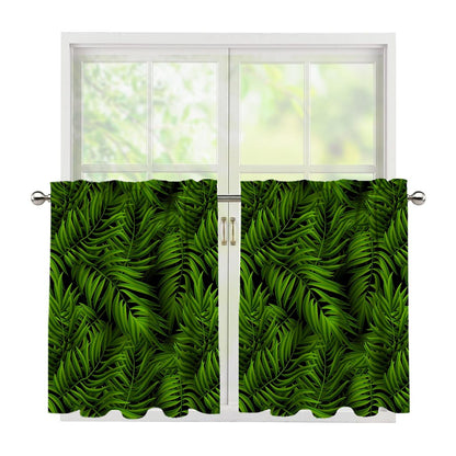 Night Tropical Palm Leaf Pattern Print Tier Curtains