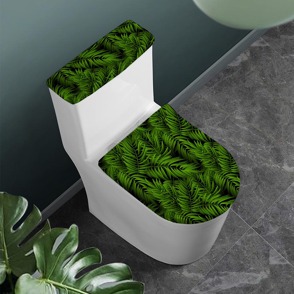 Night Tropical Palm Leaf Pattern Print Toilet Lid And Tank Cover Set