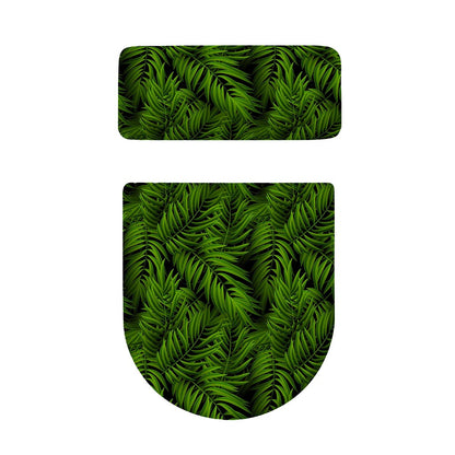 Night Tropical Palm Leaf Pattern Print Toilet Lid And Tank Cover Set