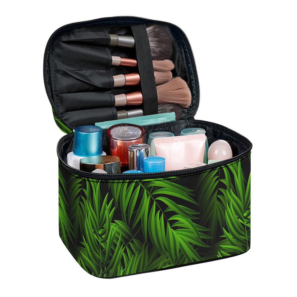 Night Tropical Palm Leaf Pattern Print Travel Makeup Bag