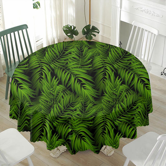 Night Tropical Palm Leaf Pattern Print Waterproof Round Tablecloth