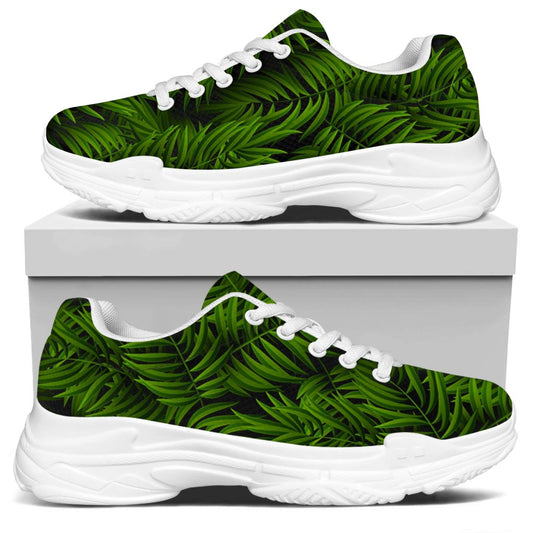 Night Tropical Palm Leaf Pattern Print White Chunky Shoes