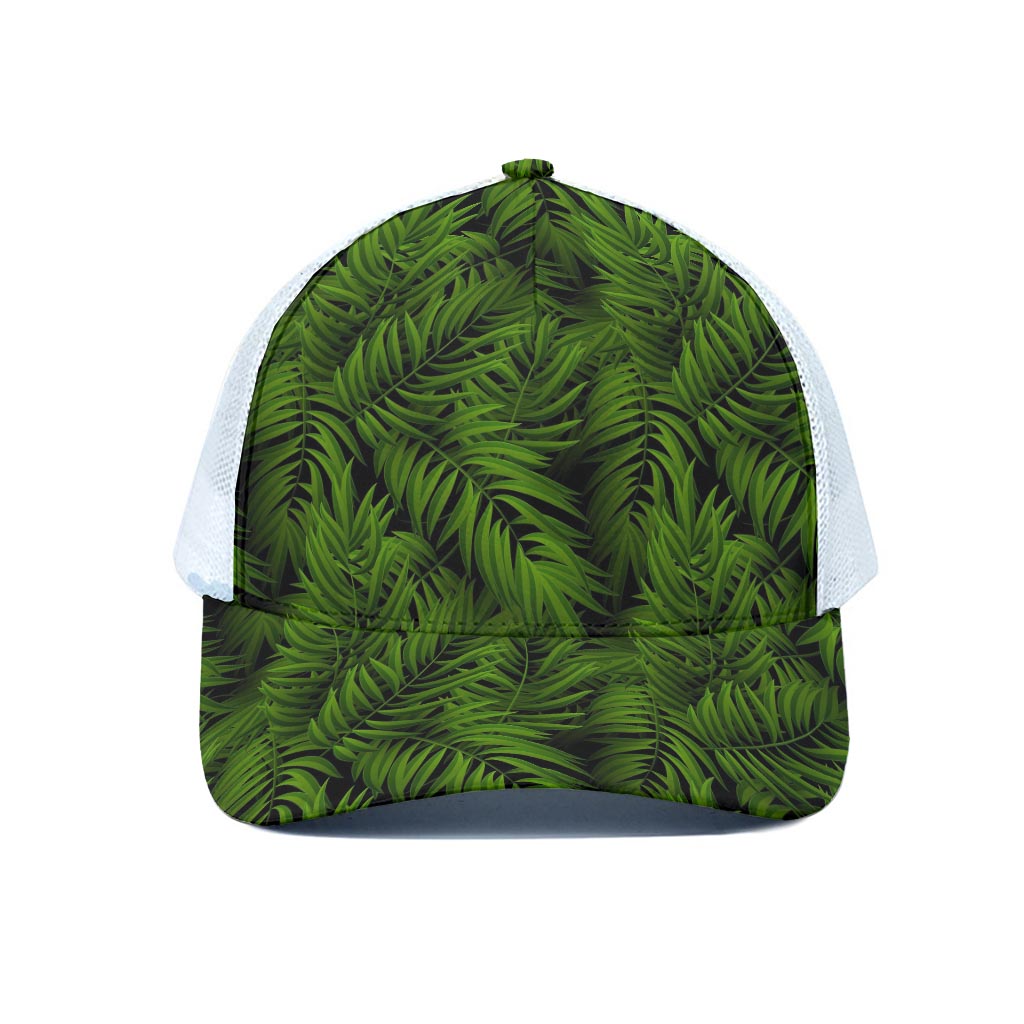 Night Tropical Palm Leaf Pattern Print White Mesh Trucker Cap
