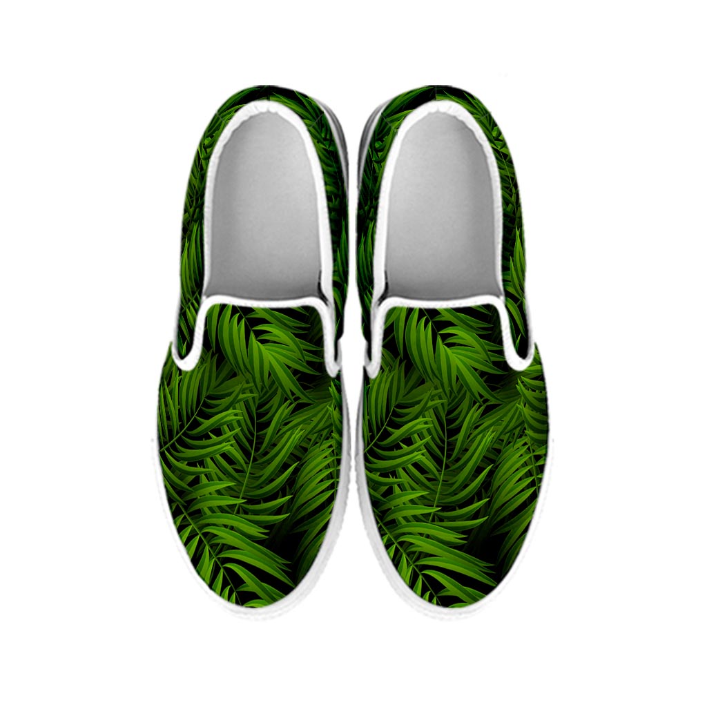 Night Tropical Palm Leaf Pattern Print White Slip On Sneakers