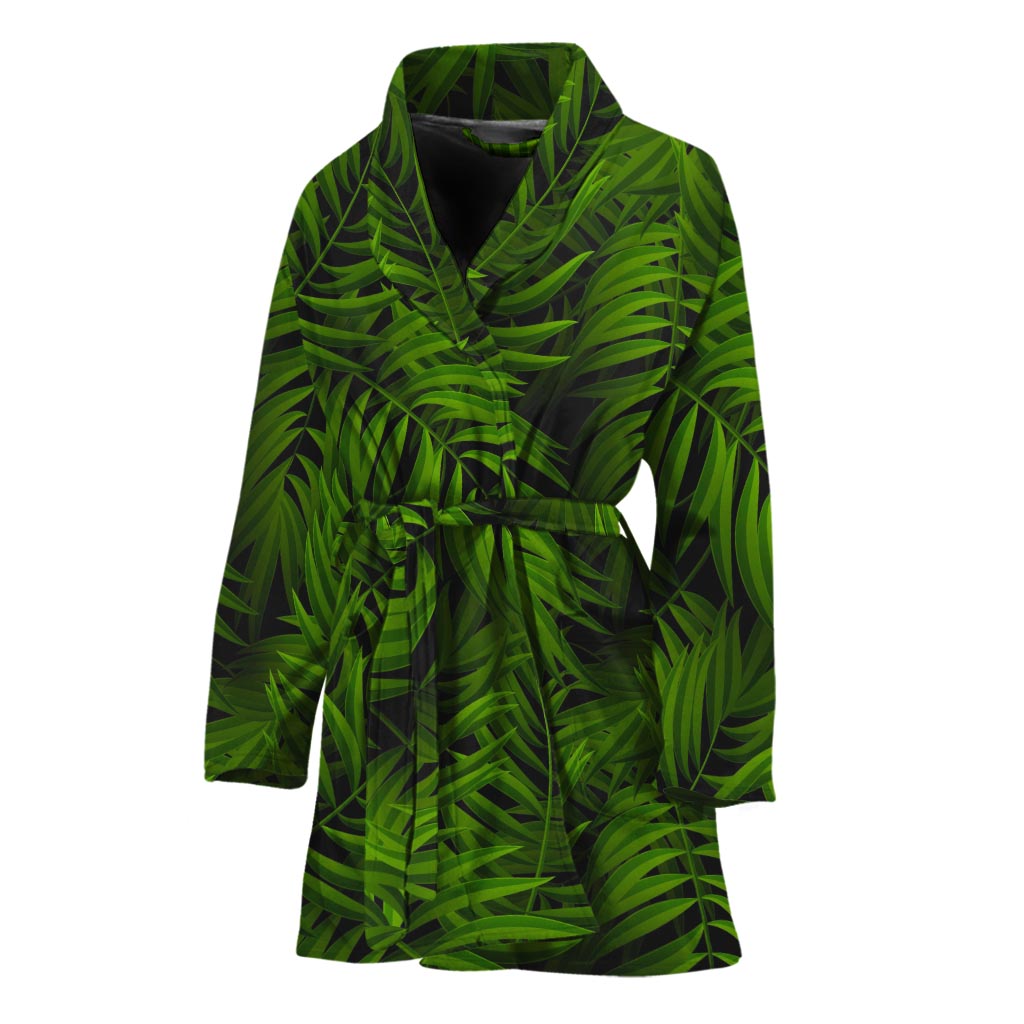 Night Tropical Palm Leaf Pattern Print Women's Bathrobe