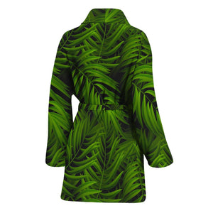 Night Tropical Palm Leaf Pattern Print Women's Bathrobe