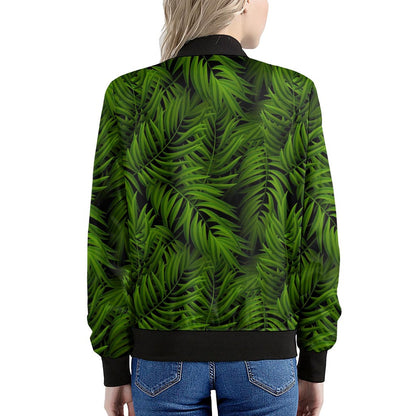 Night Tropical Palm Leaf Pattern Print Women's Bomber Jacket