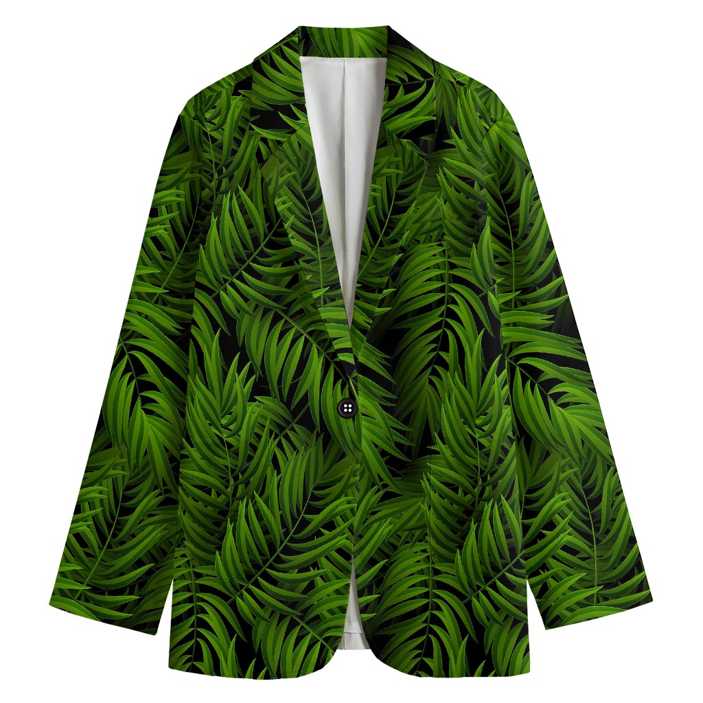 Night Tropical Palm Leaf Pattern Print Women's Cotton Blazer