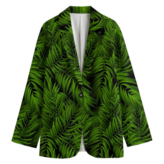 Night Tropical Palm Leaf Pattern Print Women's Cotton Blazer