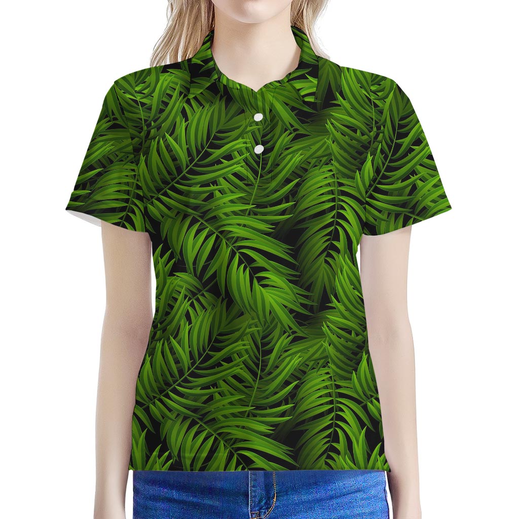 Night Tropical Palm Leaf Pattern Print Women's Polo Shirt