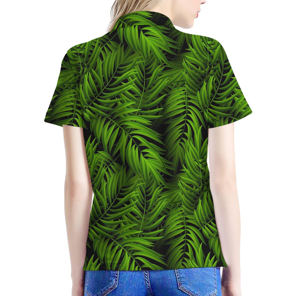 Night Tropical Palm Leaf Pattern Print Women's Polo Shirt