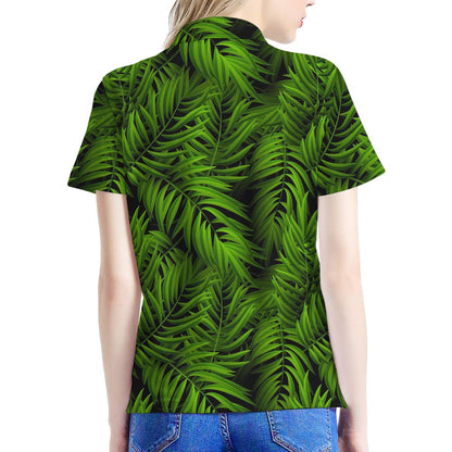 Night Tropical Palm Leaf Pattern Print Women's Polo Shirt