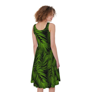 Night Tropical Palm Leaf Pattern Print Women's Sleeveless Dress