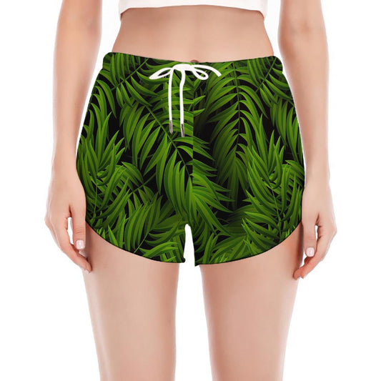 Night Tropical Palm Leaf Pattern Print Women's Split Running Shorts