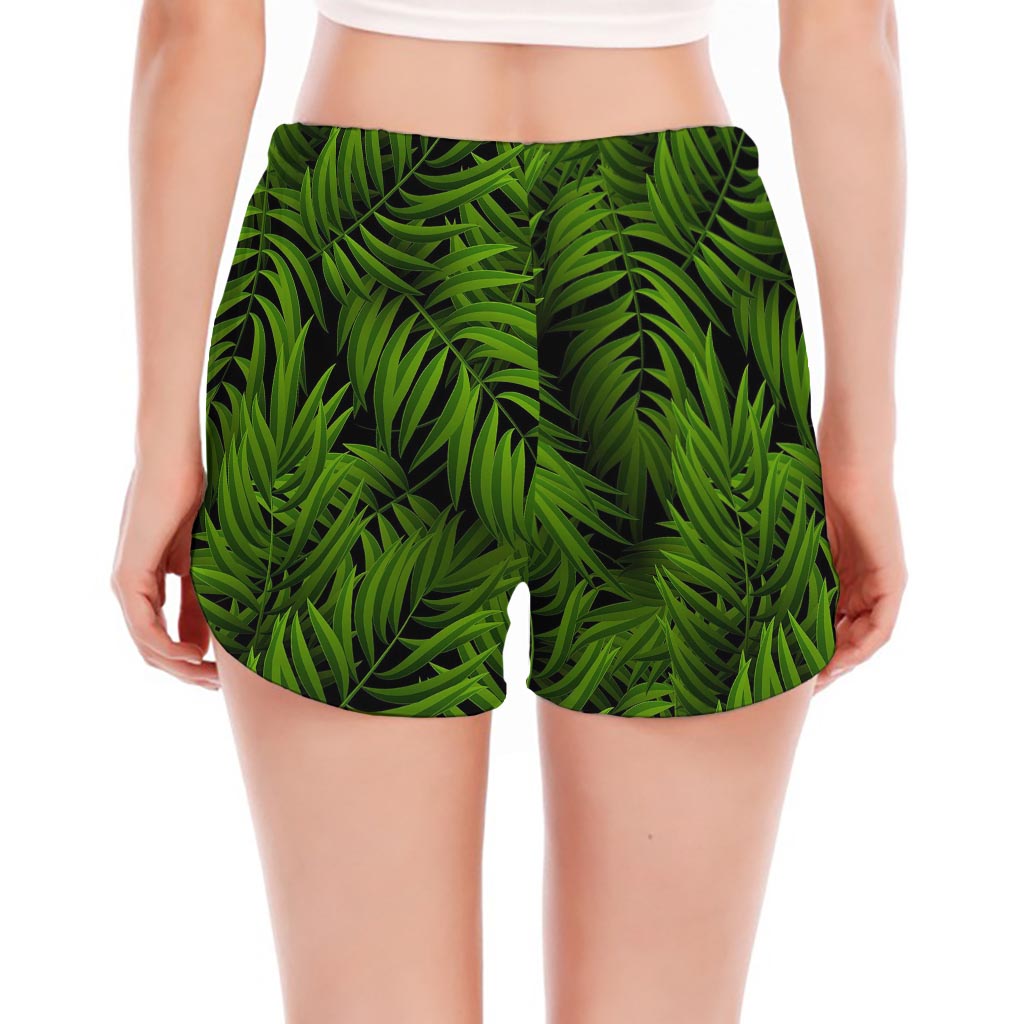 Night Tropical Palm Leaf Pattern Print Women's Split Running Shorts