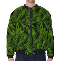Night Tropical Palm Leaf Pattern Print Zip Sleeve Bomber Jacket