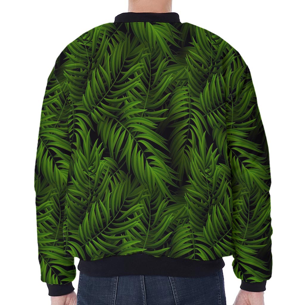 Night Tropical Palm Leaf Pattern Print Zip Sleeve Bomber Jacket