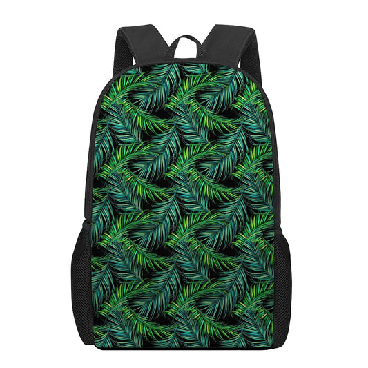 Night Tropical Palm Leaves Pattern Print 17 Inch Backpack