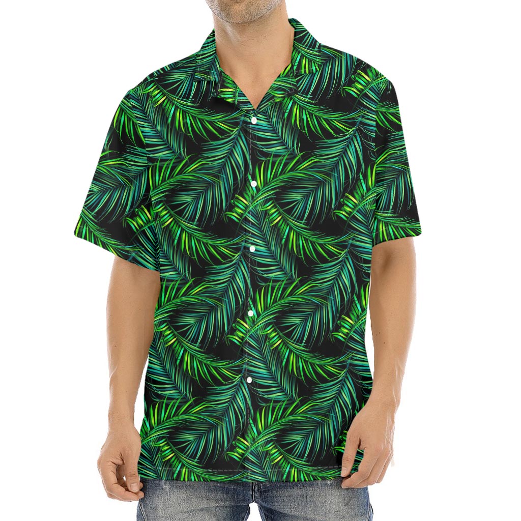Night Tropical Palm Leaves Pattern Print Aloha Shirt