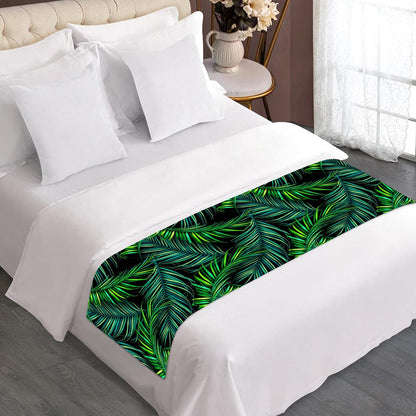 Night Tropical Palm Leaves Pattern Print Bed Runner