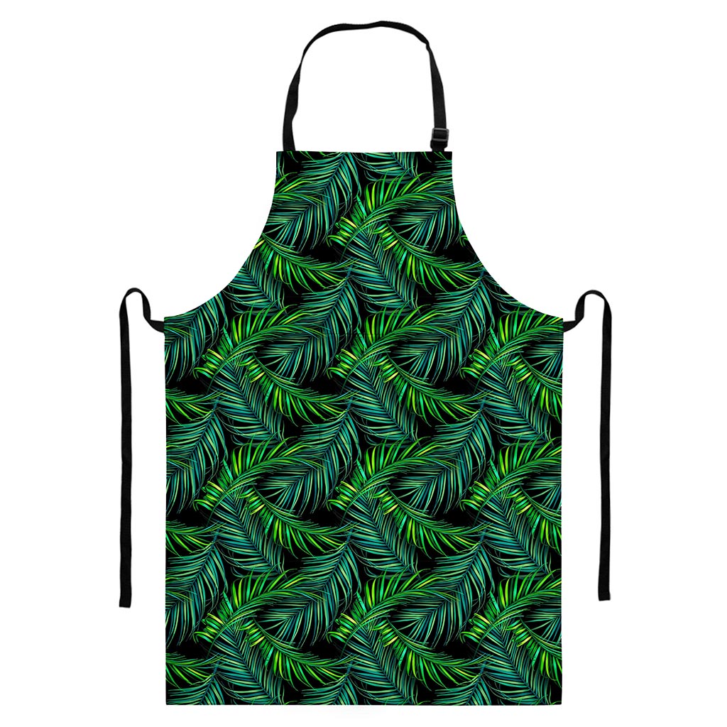 Night Tropical Palm Leaves Pattern Print Bib Apron With Pocket