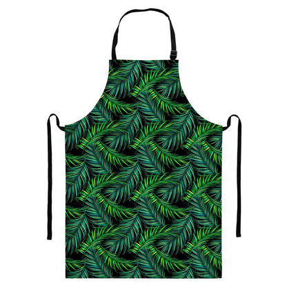 Night Tropical Palm Leaves Pattern Print Bib Apron With Pocket