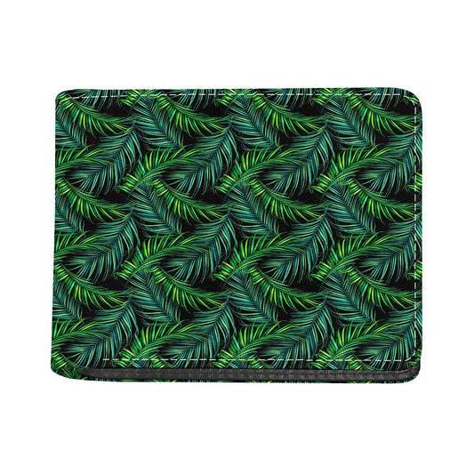 Night Tropical Palm Leaves Pattern Print Bifold Wallet