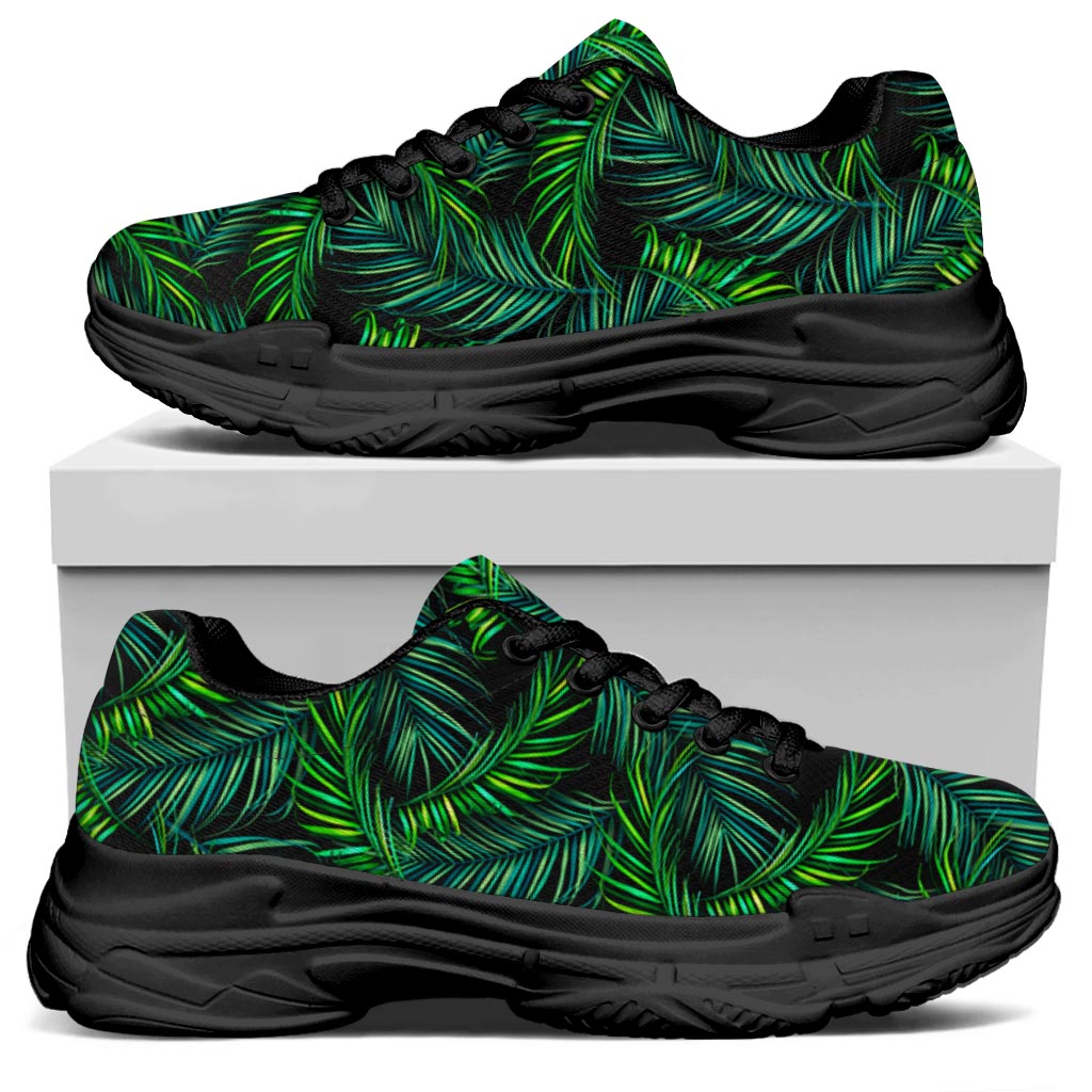 Night Tropical Palm Leaves Pattern Print Black Chunky Shoes