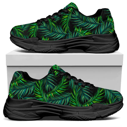 Night Tropical Palm Leaves Pattern Print Black Chunky Shoes