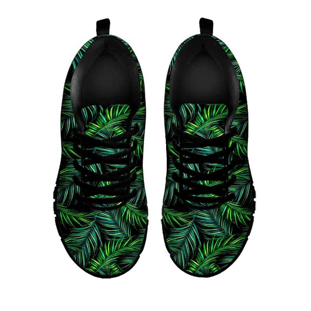 Night Tropical Palm Leaves Pattern Print Black Running Shoes